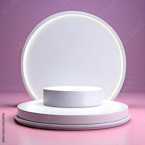 Close-up of a white pedestal on pink background
White Round Cylinder Platform Pedestals with Decorated Light on White Background - Empty Showcase
