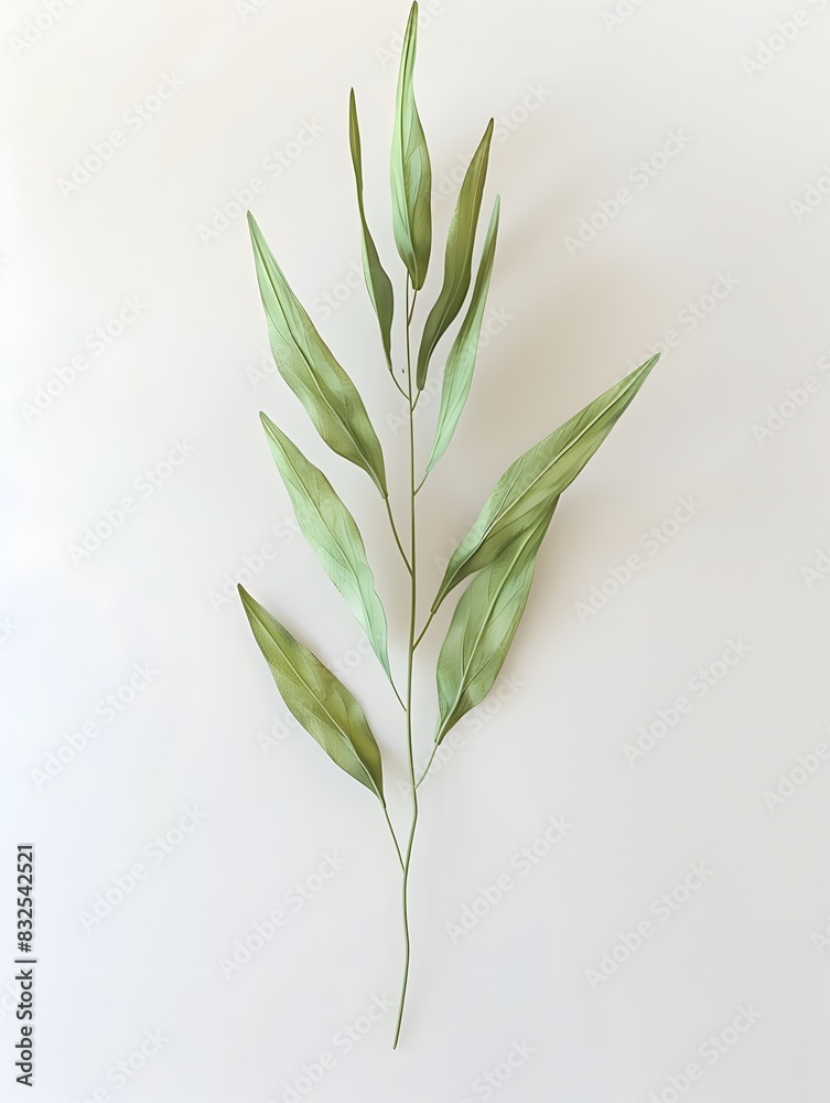 Obraz premium Slim Willow Leaf A Graceful Expression of Green on a Pure White Backdrop