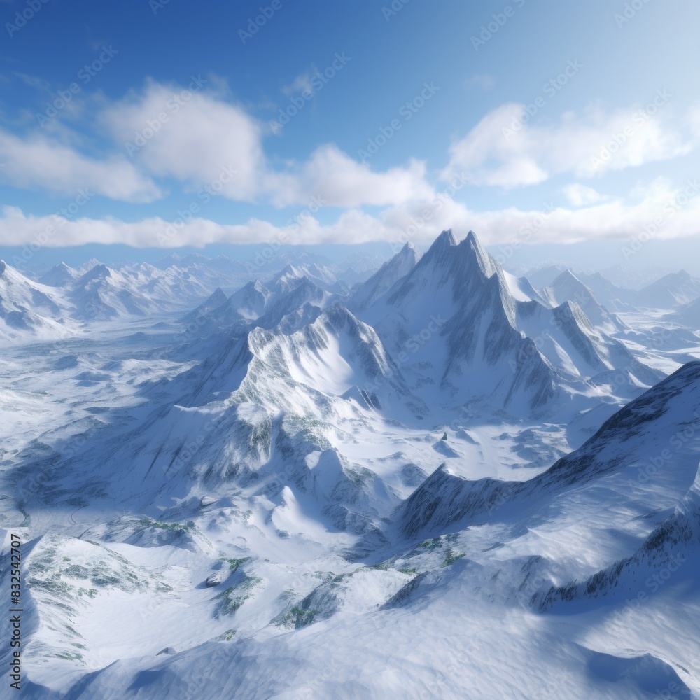 Naklejka premium Pristine Snowy Peaks: Photorealistic 4K Landscape