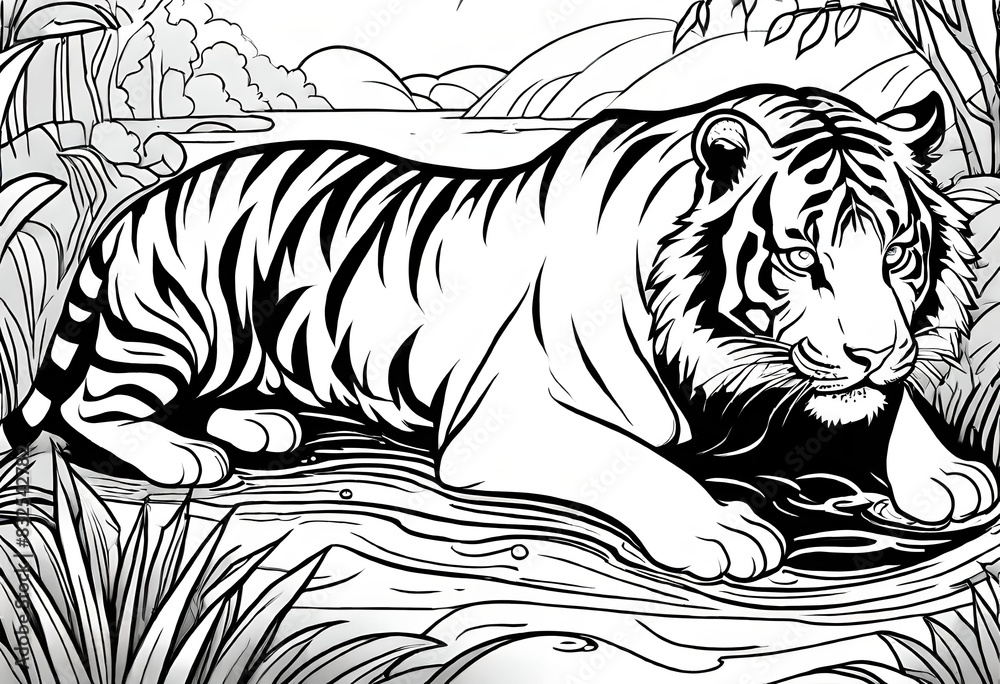 Lineart, coloring book, Tiger Lineart, coloring book, Tiger