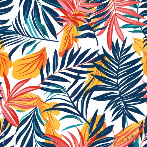 Vibrant tropical leaves arranged in a harmonious pattern, perfect for adding a touch of nature to your designs. © chatchai