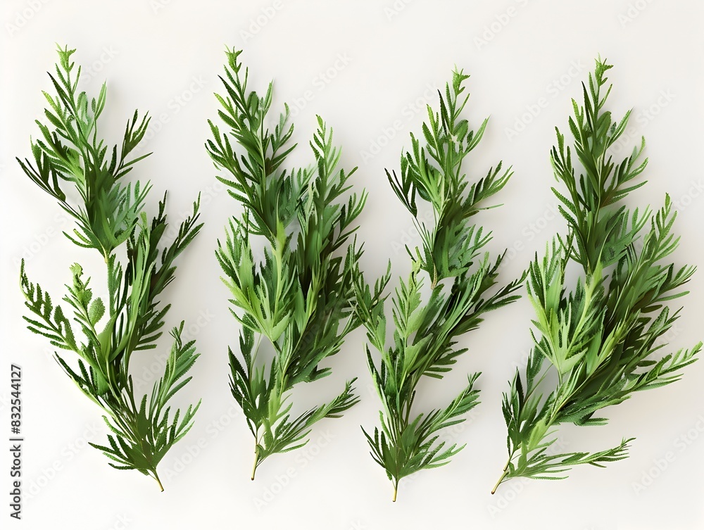 High Definition D Rendering of Fresh Cypress Leaves on White Background High Definition D Rendering of Fresh Cypress Leaves on White Background