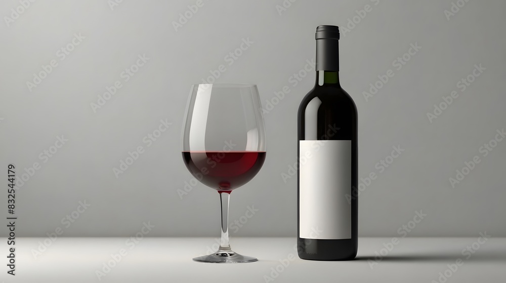 Blank wine bottle and wine glass, mockup. Blank wine bottle and wine glass, mockup.