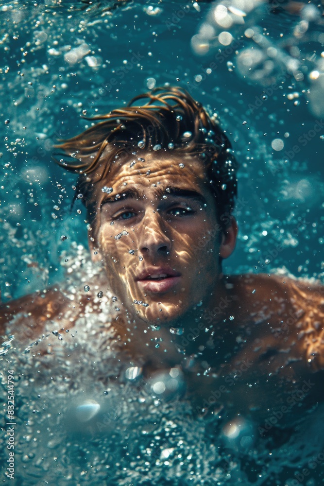 A person swimming laps in a large pool of water