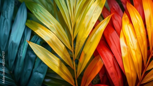 Prideful Rhapis Palm Leaf with Colorful Rainbow Gradient - Tropical Beauty and Diversity Concept