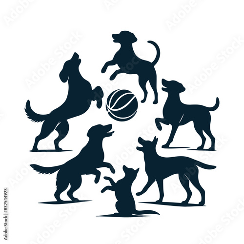 Vector Cute Dog  and Puppy set collection  silhouette design template illustration