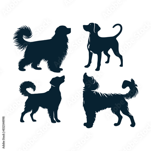 Vector Cute Dog  and Puppy set collection  silhouette design template illustration