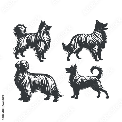 Vector Cute Dog  and Puppy set collection  silhouette design template illustration