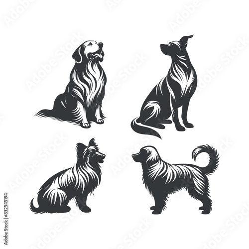 Vector Cute Dog  and Puppy set collection  silhouette design template illustration