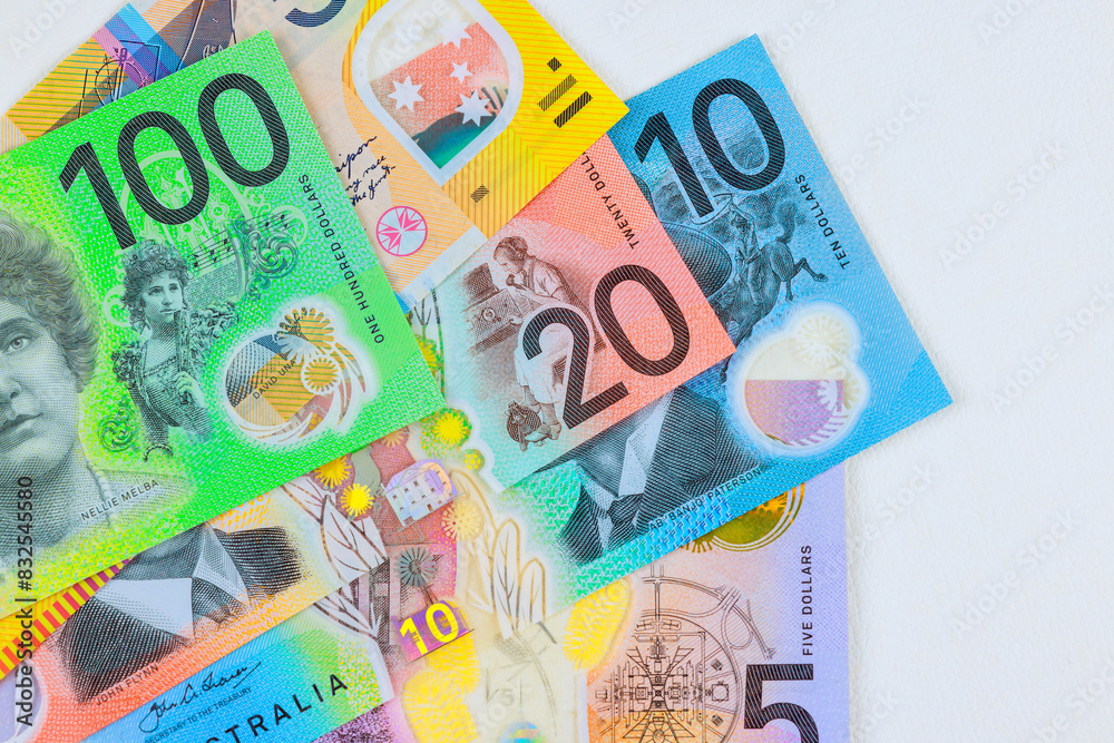 Australian currency AUD dollars is issued by National Bank of Australia in variety denominations. Australian currency AUD dollars is issued by National Bank of Australia in variety denominations.