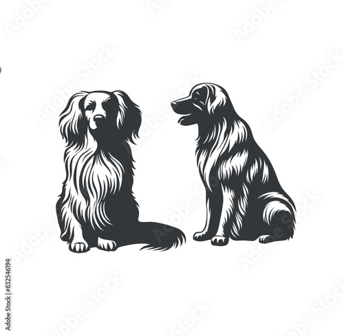 Vector Cute Dog  and Puppy set collection  silhouette design template illustration