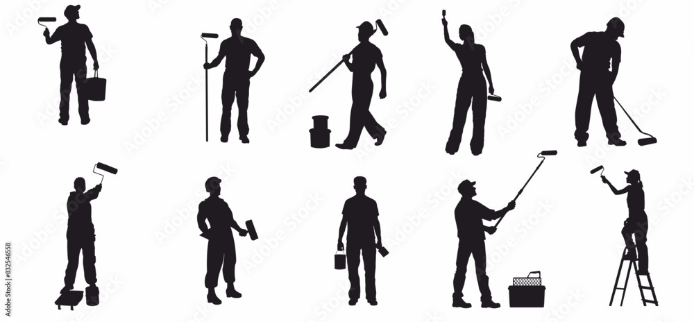 Obraz premium House painter silhouette set. 