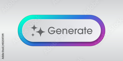 Generate AI button. Neumorphic bar. Artificial intelligence and Machine learning technology concept. AI enters by command prompt to generate ideas. Neumorphism style. Vector illustration.
