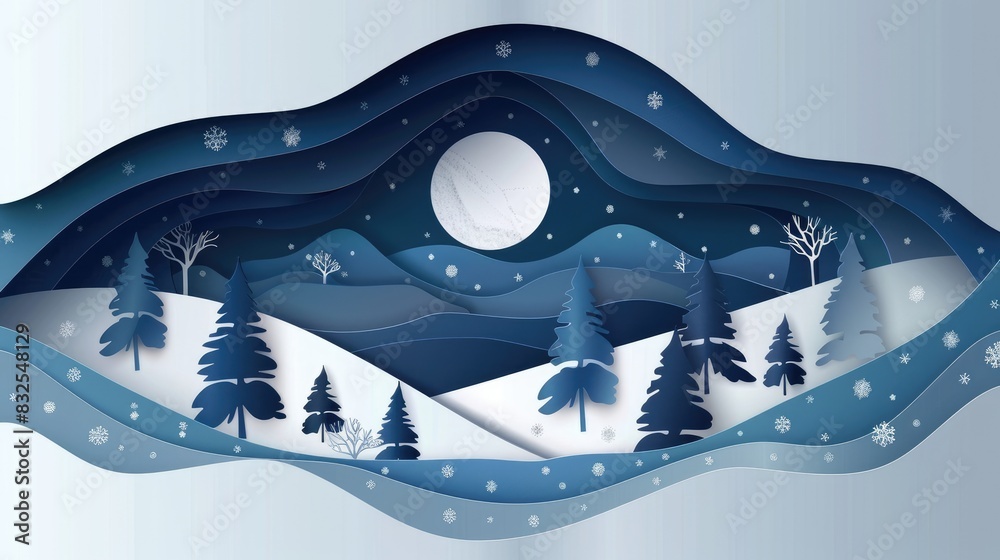 Fototapeta premium Winter themed abstract paper cutting background design