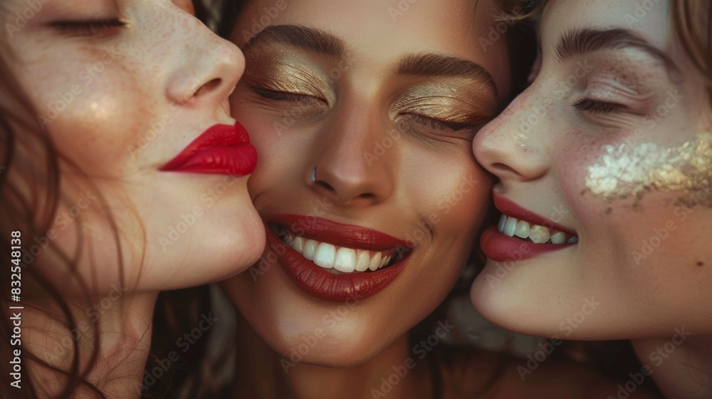 Diverse Friends Celebrating International Kissing Day with Friendly Cheek Kisses in a Sunlit Park Diverse Friends Celebrating International Kissing Day with Friendly Cheek Kisses in a Sunlit Park