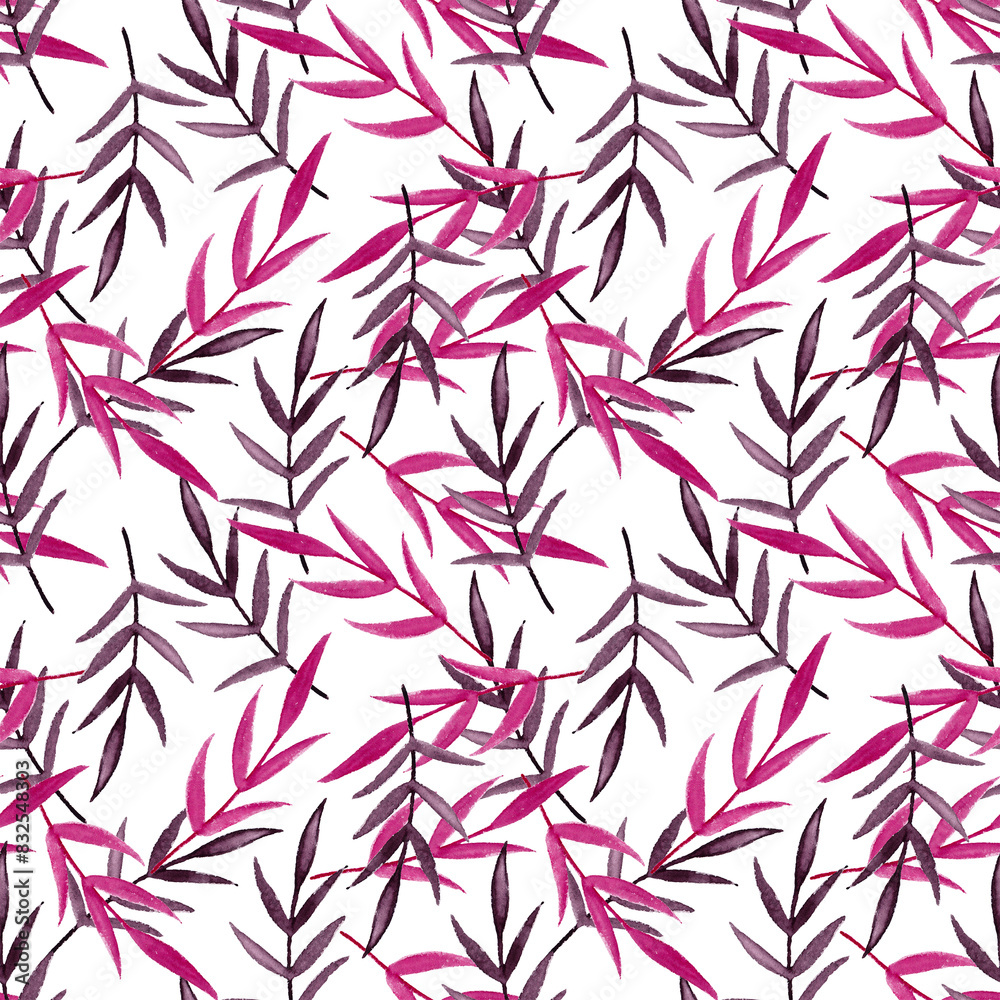 Autumn garden twigs. Red, purple branch. Seamless autumn pattern of falling leaves for your design. Ideal for textiles, wallpaper, wrapping paper. White background Autumn garden twigs. Red, purple branch. Seamless autumn pattern of falling leaves for your design. Ideal for textiles, wallpaper, wrapping paper. White background