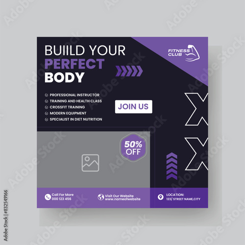 Gym and Fitness Social Media Post Template Design.