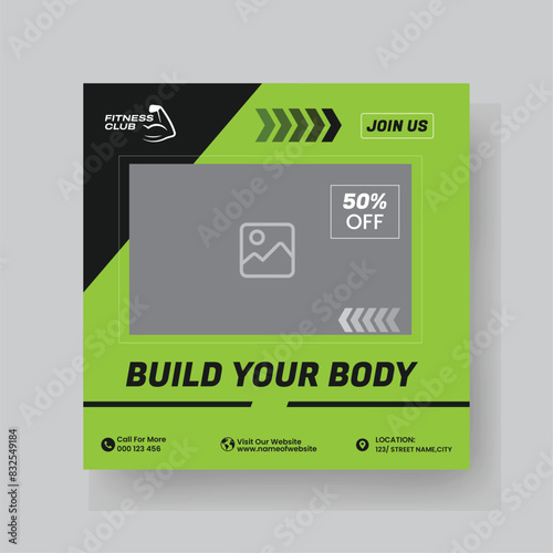 Gym and Fitness Social Media Post Template Design.