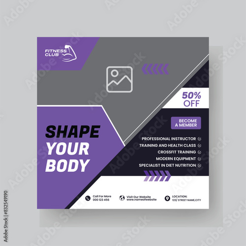 Gym and Fitness Social Media Post Template Design.
