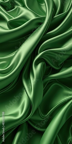 Green silk satin folds on shiny fabric.