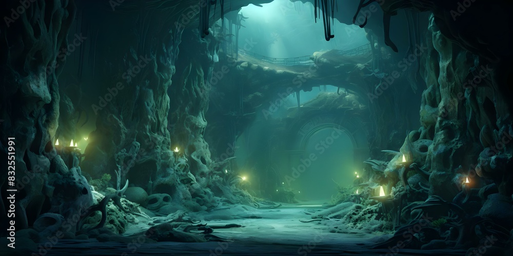 Exploring an otherworldly underwater scene with dark alien-like organisms and tentacle structures. Concept Underwater Exploration, Alien Organisms, Tentacle Structures