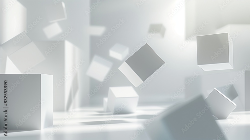 Modern white abstract background with 3D effects, highlighting floating geometric shapes and soft shadowing. Modern white abstract background with 3D effects, highlighting floating geometric shapes and soft shadowing.