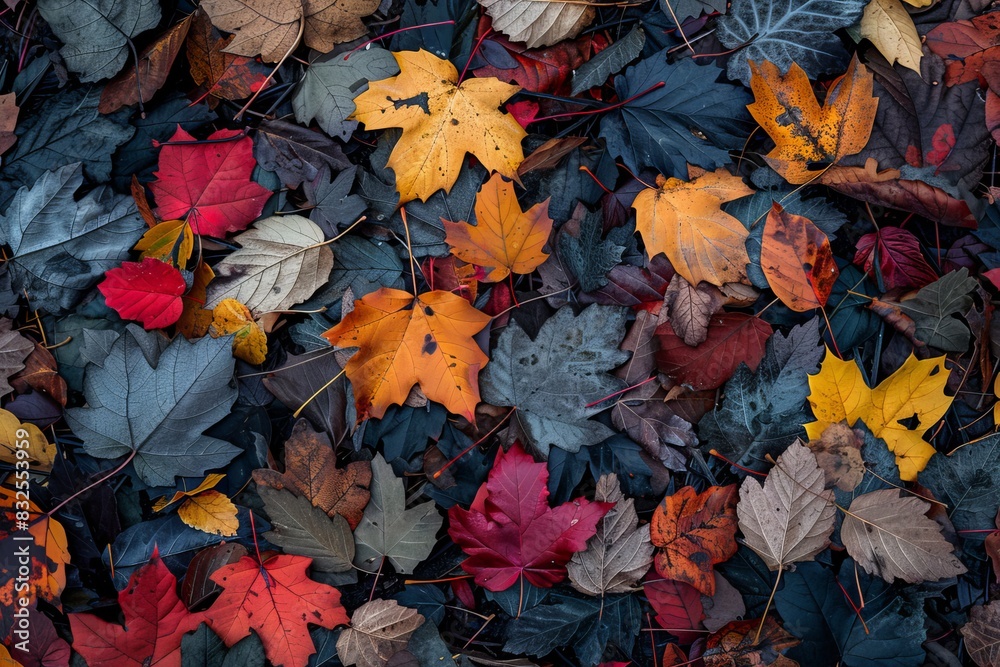 The forest floor becomes a captivating scene, adorned with a vibrant tapestry of colorful leaves, showcasing the breathtaking beauty of autumn. The forest floor becomes a captivating scene, adorned with a vibrant tapestry of colorful leaves, showcasing the breathtaking beauty of autumn.