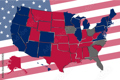Red and blue Usa map Voting. Presidential elections. Democrats and Republicans. Vector illustration