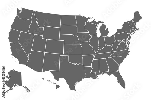 United States of America gray map isolated transparent 
