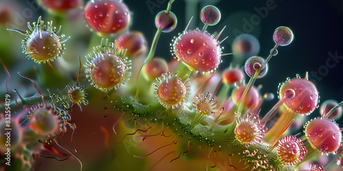 Botanical Trichome Diversity: Detailed microscopy of plant trichomes, showcasing variations in structure, function, and defensive mechanisms