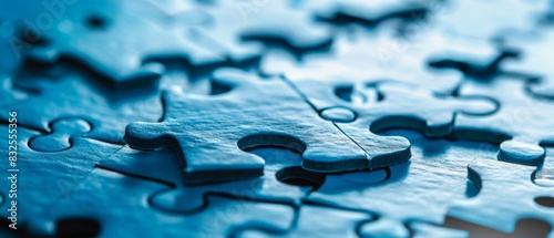 Blue puzzle pieces. The concept of teamwork and cooperation.