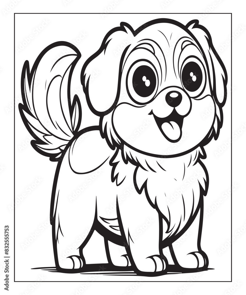 Fototapeta premium Cute puppy Black and white vector illustration for coloring book Ai generative