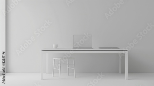 Minimalist All-White Office Desk Setup.
