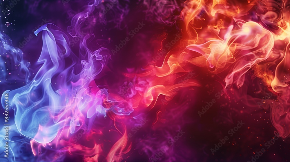 a large red and purple flame on black background, fire flames. The smoke is blue, orange and pink. It's a vibrant image. a large red and purple flame on black background, fire flames. The smoke is blue, orange and pink. It's a vibrant image.