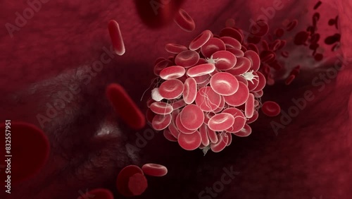 3D animation of a blood clot moving through a blood vessel.