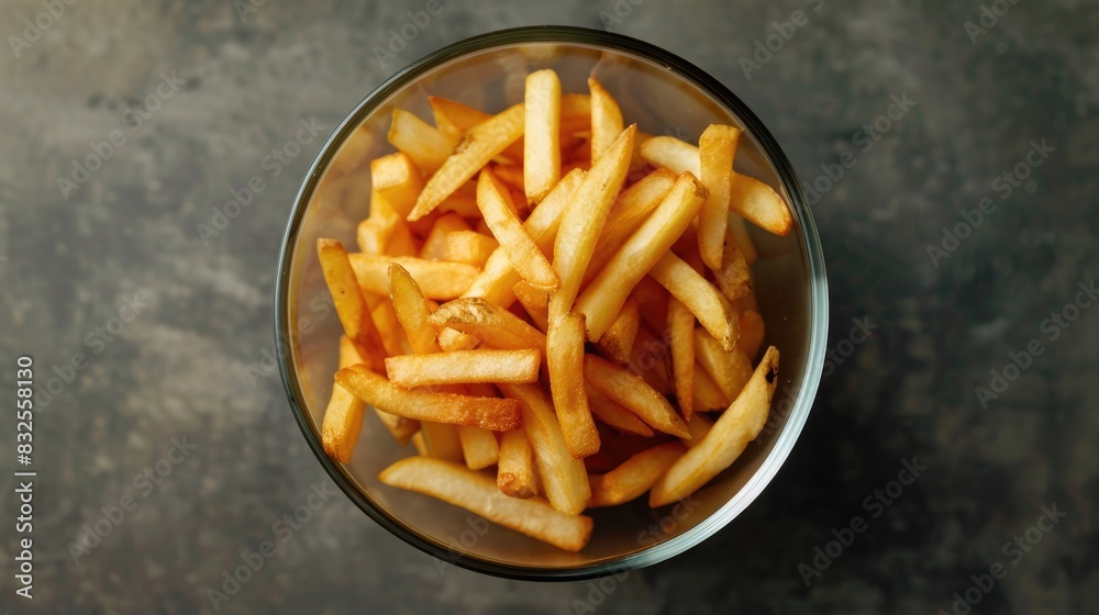Top down view of French fries in a glass Top down view of French fries in a glass