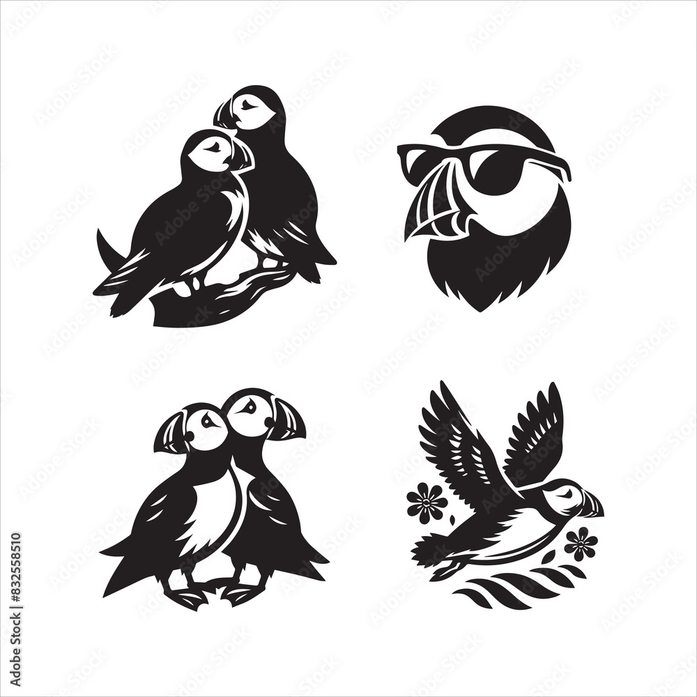 Naklejka premium Atlantic Puffin silhouette vector icon graphic logo ai generated design