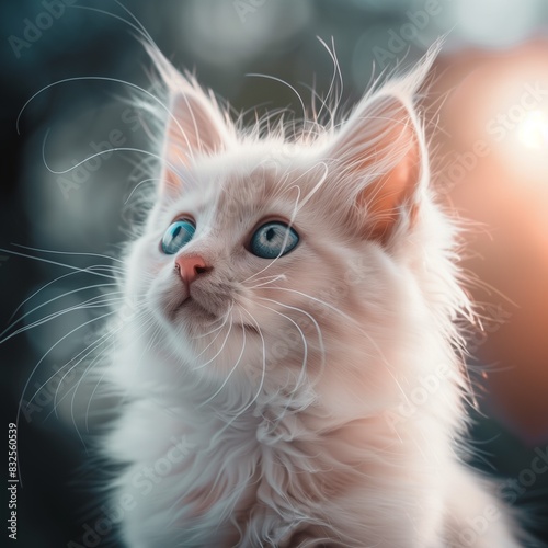 Un lindo gatito blanco de angora, con ojos azules photo