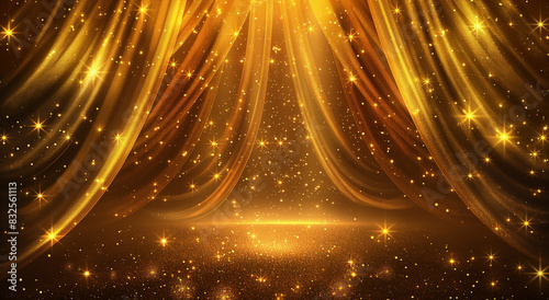 Luxury golden background with shiny drapes and stars