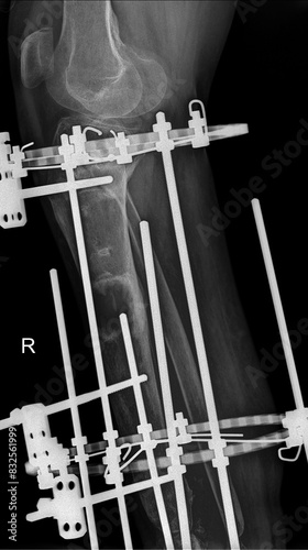 Lower limb fracture external fixation radiograph 