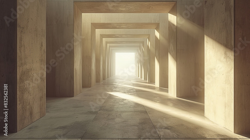 A long, narrow hallway with a large window in the middle