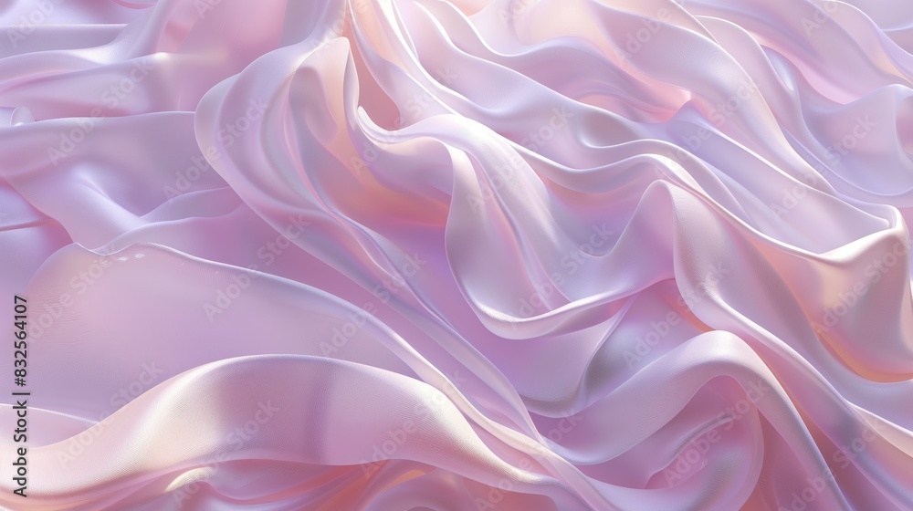 Fototapeta premium An abstract fluid shapes, flowing fabric-like textures in soft pink and white tones.