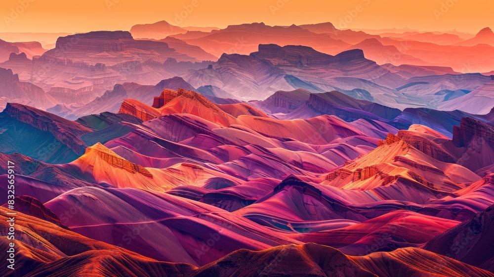 A stunning view of a canyon with layered rock formations in shades of brown, red, and orange
