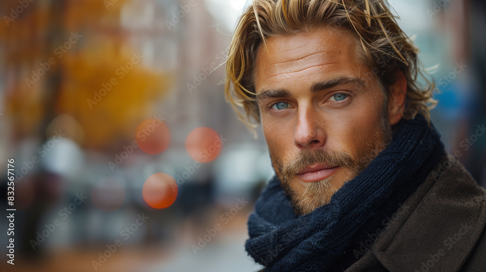 Handsome Blond Man Smile on the Street in Casual Clothing Handsome Blond Man Smile on the Street in Casual Clothing