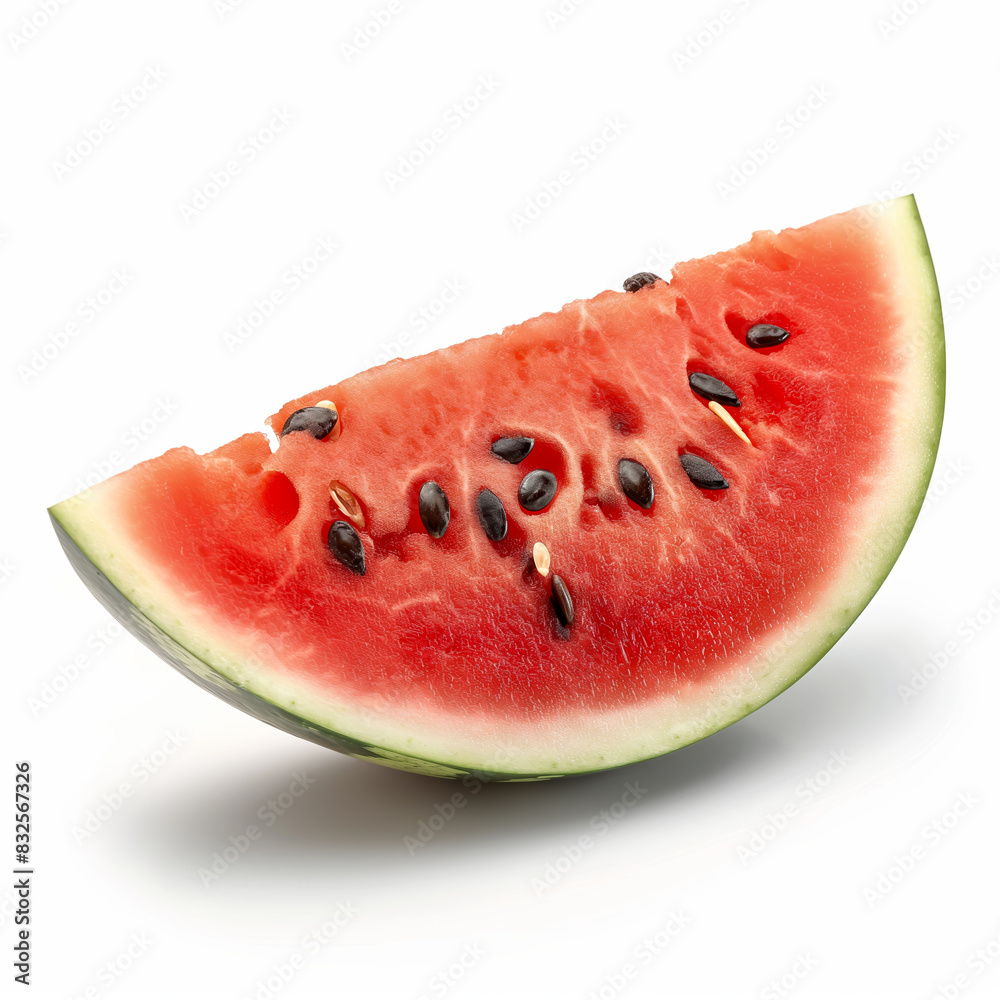 Close-up of a slice of watermelon with seeds isolated on a white background Close-up of a slice of watermelon with seeds isolated on a white background