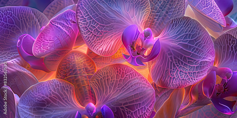 Orchid Petal Microstructure: Detailed microscopic examination of orchid petals, showcasing intricate patterns and cellular arrangements Orchid Petal Microstructure: Detailed microscopic examination of orchid petals, showcasing intricate patterns and cellular arrangements