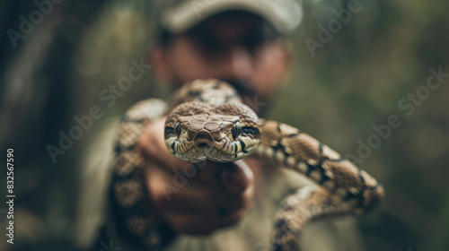 Snake catcher on blurred background photo