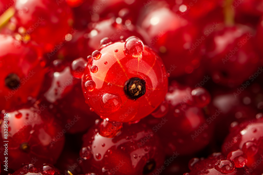 Closeup of a red currant texture, smooth and shiny, bright red with tiny seeds inside Closeup of a red currant texture, smooth and shiny, bright red with tiny seeds inside