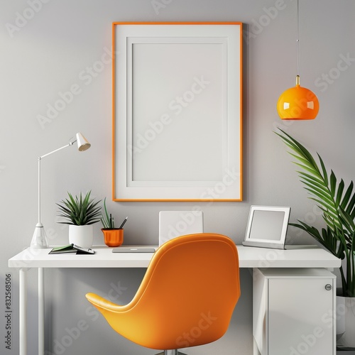 Minimalist office with orange accents photo