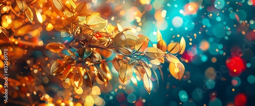 A captivating, abstract image of a golden money tree with bold, colorful leaves representing different investment sectors.